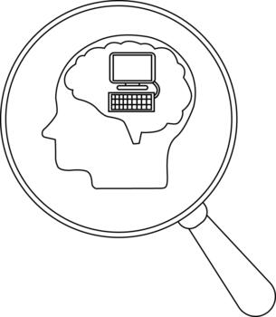aumentador vaso revela un cabeza contorno con un computadora dentro el cerebro zona vector