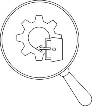 aumentador vaso se enfoca en un engranaje con un flecha señalando a un abierto puerta vector