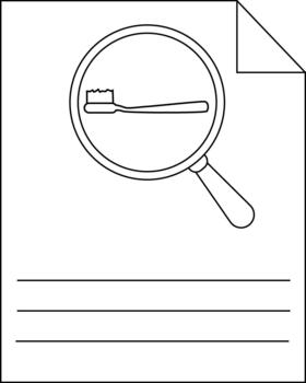 Magnifying glass showing toothbrush on paper with lines and corner folded vector