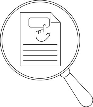 un aumentador vaso se enfoca en un documento presentando un mano señalando hacia un rectangular caja encima líneas de texto vector