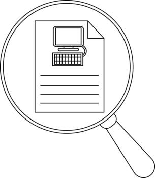 Magnifying glass reveals a computer image on paper with horizontal lines vector