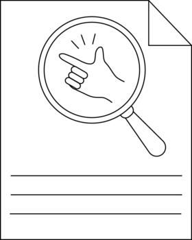 A paper with a magnifying glass focusing on a hand snap gesture vector