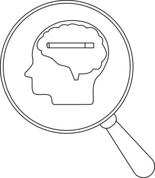 un aumentador vaso terminado un cerebro silueta con un horizontal rectángulo dentro el cerebro vector