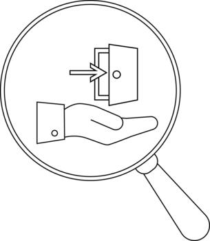 un aumentador vaso muestra un mano presentación un abierto puerta con un entrante flecha vector