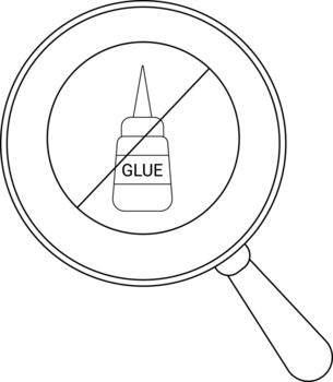 un aumentador vaso rodea un No pegamento símbolo presentando un botella de pegamento con un diagonal línea mediante eso vector