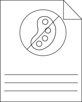 A lined paper shows an art palette crossed out inside a circle with a folded corner vector