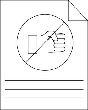 Sheet of paper with a hand in a circle crossed with a line and three horizontal lines at the bottom vector