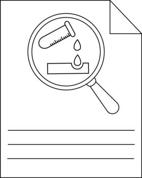 gráfico muestra un aumentador vaso terminado un prueba tubo torrencial gotas sobre un rectangular superficie representado en un papel con escritura líneas vector