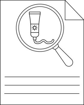 un tubo con crema debajo un lupa en un sábana con líneas para texto abajo vector