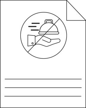 A page with a nofoodservice symbol three lines for writing and a folded corner vector