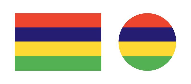 Mauritius flag icons set. Round, rectangular national flag of Mauritius badges. Flag of Mauritius circle, rectangle badges. Flag backdrops. vector
