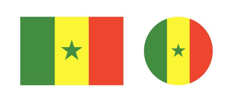 Senegal Flag icons. National Senegal flag round, rectangular badges. Flag of Senegal circle, rectangle button. Set of flag backgrounds. Standard color. vector