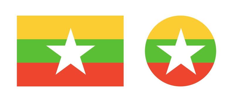 Flag of Myanmar flat icons. Round, rectangular national flag of Myanmar backgrounds. Set of circle, rectangle flag of Myanmar. Simple button, badge flag Myanmar. vector