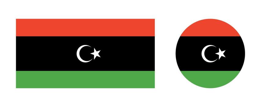 National round, rectangular flag of Libya set. Rectangle, circle flag Libya icons, badges, banners, backgrounds. vector