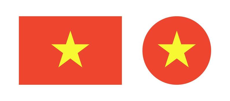 Vietnam flag. Set of Flag rectangle, circle icons. National flag of Vietnam rectangular, round badges. Standard colors. vector