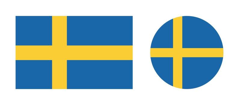 National flag of Sweden. Set of circle, rectangle flag icons. Swedish rounded, rectangular flags in flat style. vector