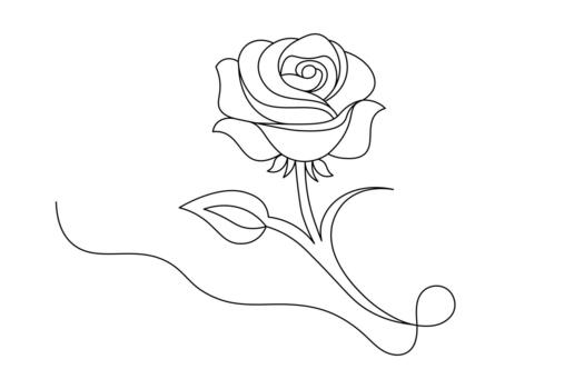 Continuous line drawing of a single elegant rose flower with stem and leaf vector