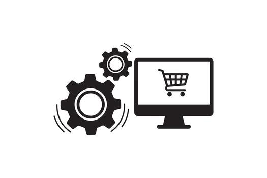 mi comercio administración sistema icono con engranajes y monitor vector