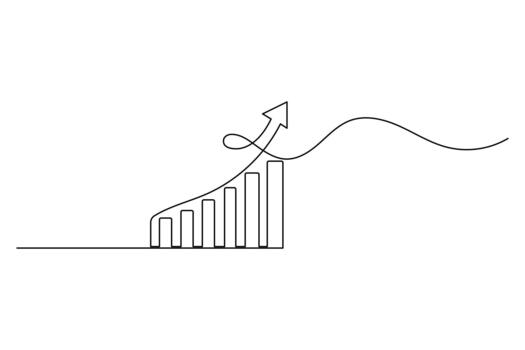 Rising business trend graph simple continuous line sketch vector