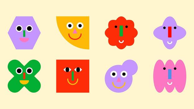Geometric square characters showing varied emotions. vector