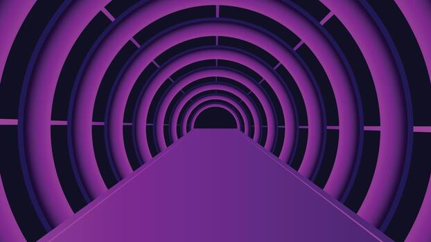 Purple futuristic tunnel background featuring glowing layered rings and deep perspective lines ideal for sci fi themes gaming layouts digital artwork tech presentations and modern abstract visuals vector