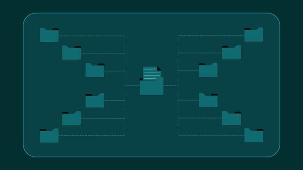 Clean file management background showing multiple connected folders around a central document symbolizing data organization structure workflow storage system and digital information management vector