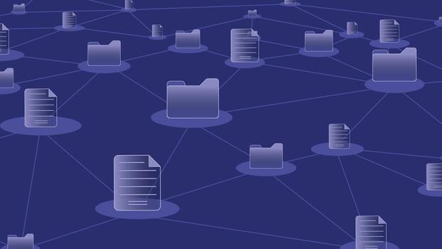 Digital folder network background featuring connected documents and data nodes symbolizing file sharing cloud storage communication information flow and technology driven data management systems vector