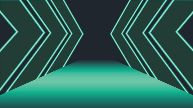 Futuristic neon arrow background featuring glowing turquoise lines and a modern tunnel style layout ideal for tech themes gaming designs digital interfaces and creative abstract visuals vector