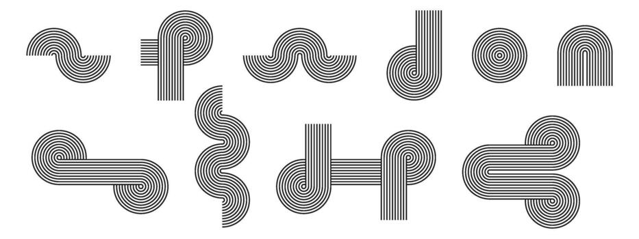 resumen línea patrones y geométrico formas crear un moderno boho diseño. blanco antecedentes caracteristicas fluido arcos, círculos, y orgánico ola formas en minimalista estilo. vector