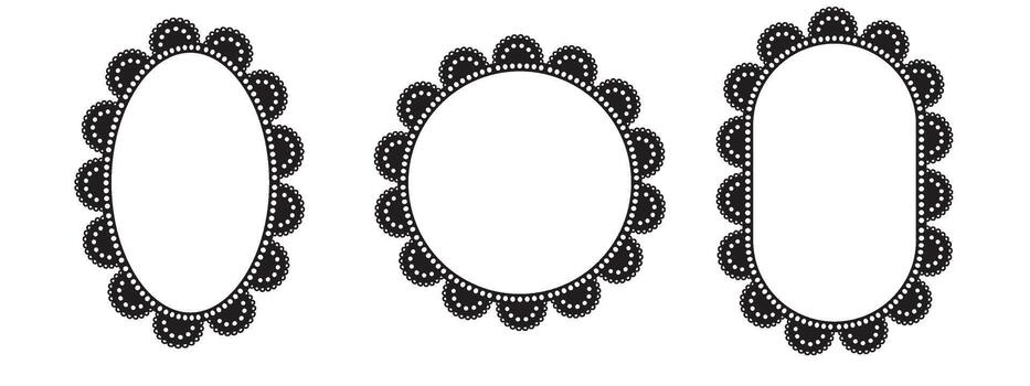 Set of three vintage borders with delicate scalloped edges, wavy patterns, and ornate details, perfect for decorative designs, monograms, and elegant compositions. vector