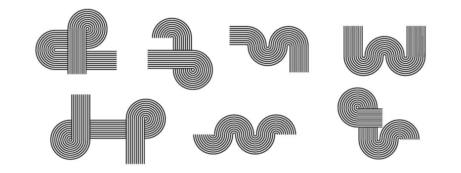 Abstract line patterns and shapes create a modern boho background with geometric arches, circles, and organic wave elements for minimalist graphic design projects. vector