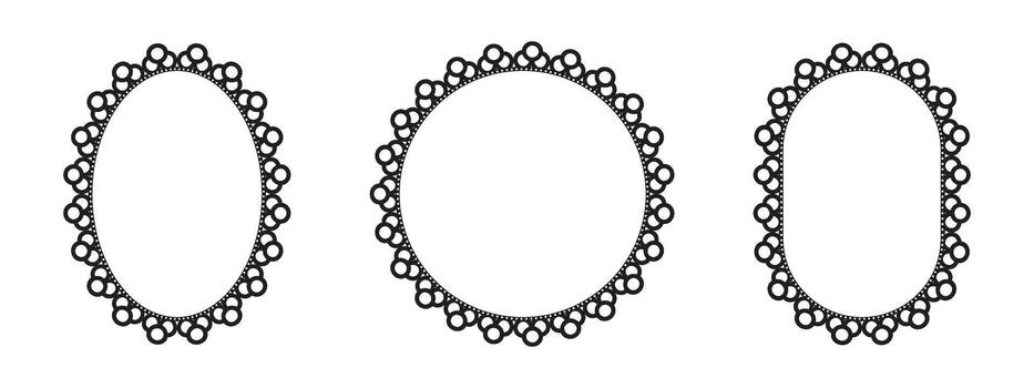 Elegant round frame with delicate lace border and scalloped edges, perfect for vintage designs, monograms, and decorative circular patterns with ornate details. vector