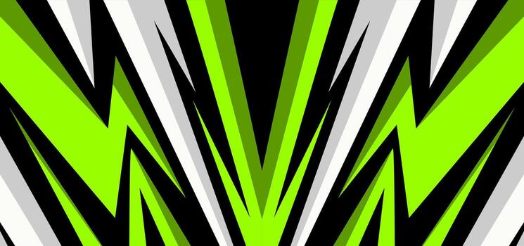 Neon green and black abstract pattern with sharp chevron-like angles, suitable for gaming interfaces and vibrant sports layouts. vector