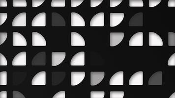 Black and white abstract background with an elegant pattern of quarter circle quadrant cutout shapes. This clean modern design is full HD and a seamless loop. video