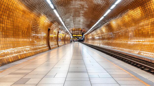 A train is in a tunnel with a train track photo