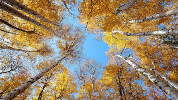An image of a forest with many trees in the fall photo
