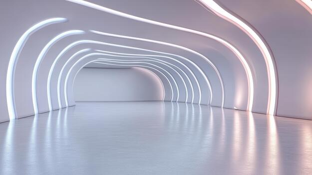 A long white tunnel with curved lines photo