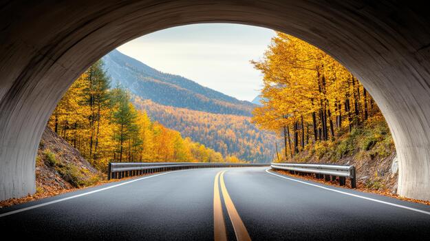 A tunnel with a road going through it photo