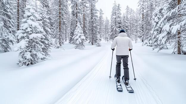 A person on skis is going down a snowy path photo