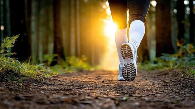 A person running in the woods photo