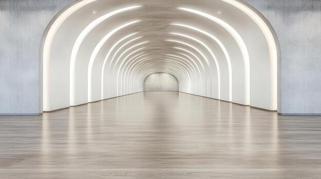 Empty white tunnel with light coming from the ceiling photo