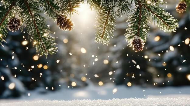 Christmas background with snow and pine cones photo