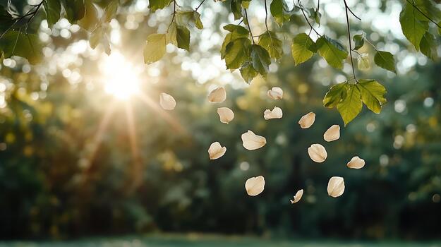 A tree with leaves and sun shining through photo