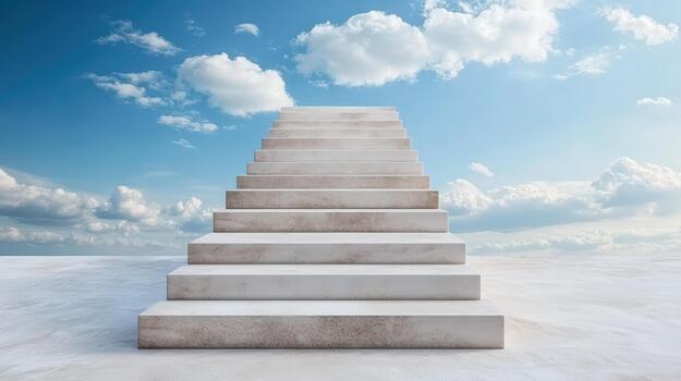 A stairway leading up to a cloudless sky photo
