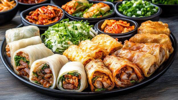 A plate of food with different types of food photo