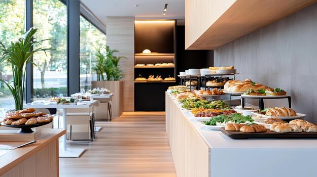 A buffet with food and drinks on a table photo