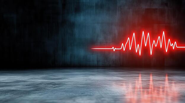 A red heartbeat line on a wall photo