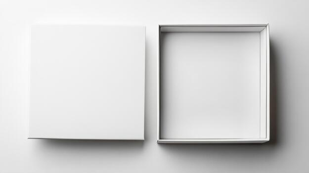 An open white box with a blank white cover photo