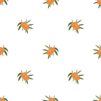 espino cerval baya sin costura patrón, botánico ramitas mar espino cerval repetir patrón, naranja baya antecedentes. espino cerval rama patrón, natural ingrediente loseta vector