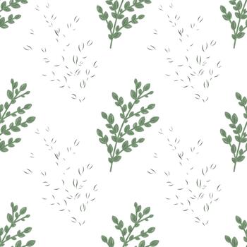 escaso ramita sin costura patrón, aireado follaje antecedentes. aireado hoja patrón, botánico mínimo teja. ligero ramita repetir, naturaleza antecedentes ilustración vector